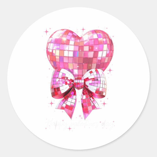 Pegatina Redonda Happy Valentine's Day Funny Coquette Disco Ball He (Anverso)