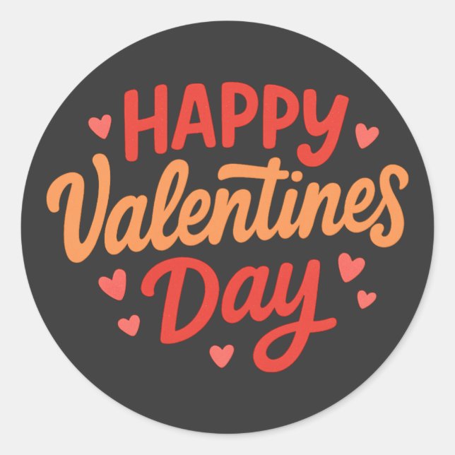 Pegatina Redonda Happy Valentines Day Heart Love Greeting (Anverso)