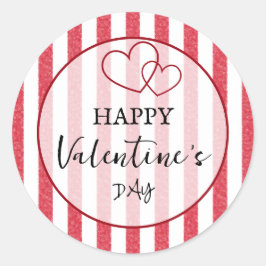 Pegatina Redonda Happy Valentine's Day Heart Stripes