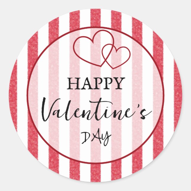 Pegatina Redonda Happy Valentine's Day Heart Stripes (Anverso)