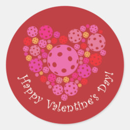 Pegatina Redonda Happy Valentine's Day Pickleball Style