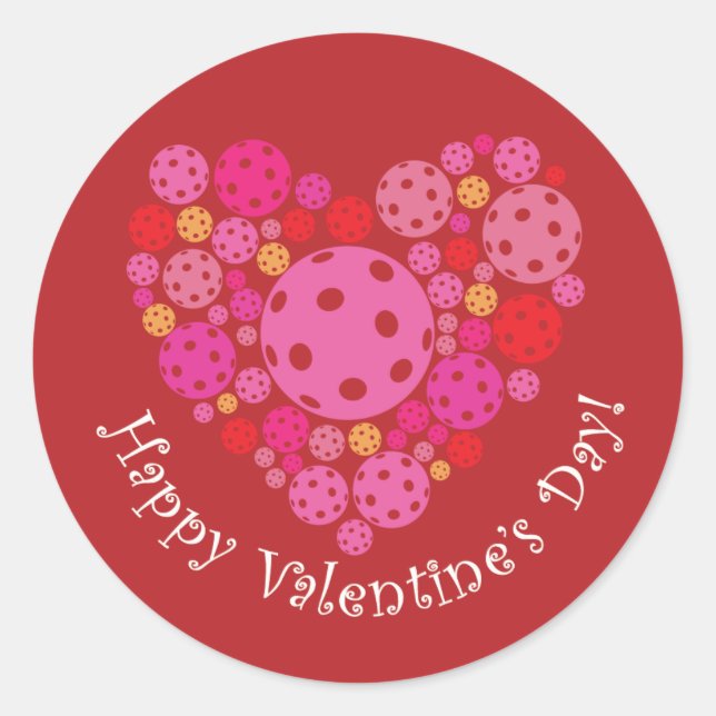 Pegatina Redonda Happy Valentine's Day Pickleball Style (Anverso)