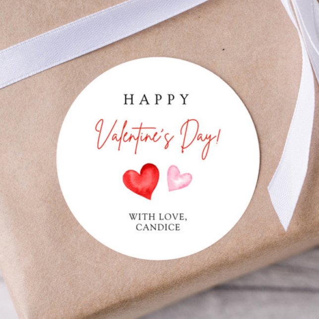 Pegatina Redonda Happy Valentine's Day Pink & Red Hearts (Subido por el creador)