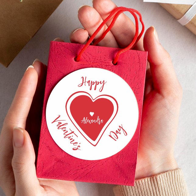 Pegatina Redonda Happy Valentines Day red heart script name (Subido por el creador)