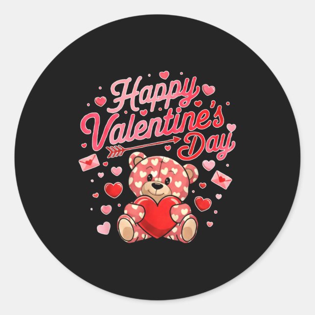 Pegatina Redonda Happy Valentines Day Women Cute Bear Valentine Hea (Anverso)