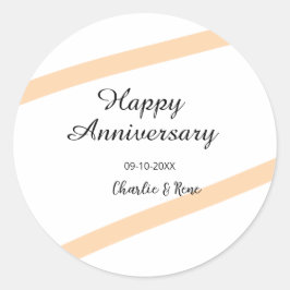 Pegatina Redonda Happy wedding anniversary orange pastel lines name