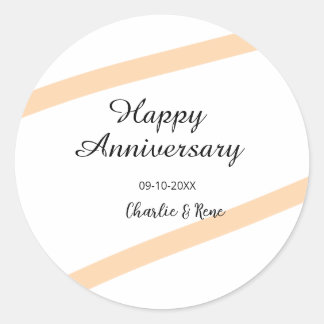 Pegatina Redonda Happy wedding anniversary orange pastel lines name