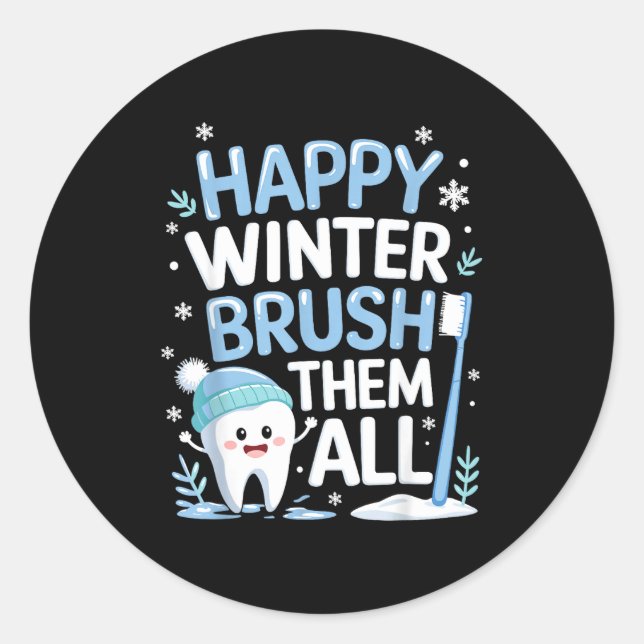 Pegatina Redonda Happy Winter Bruhem All Teeth Dental Dentist Chris (Anverso)
