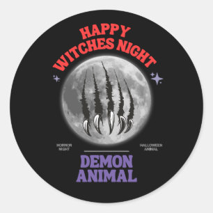 Pegatina Redonda happy witches night demon animal