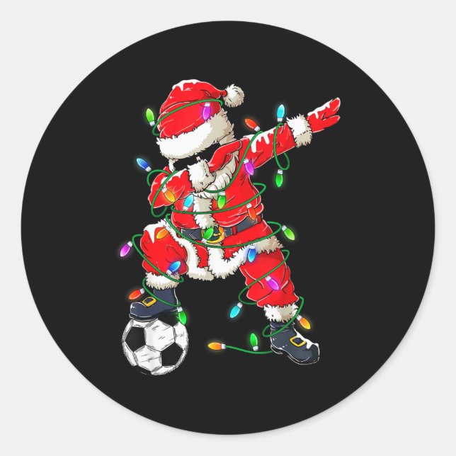 Pegatina Redonda Happy Xmas Dabbing Santa Soccer Christmas Pajamas  (Anverso)