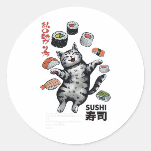 Pegatina Redonda Harajuku gato japonés de sushi estilo anime