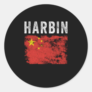 Pegatina Redonda Harbin China Bandera souvenir chino