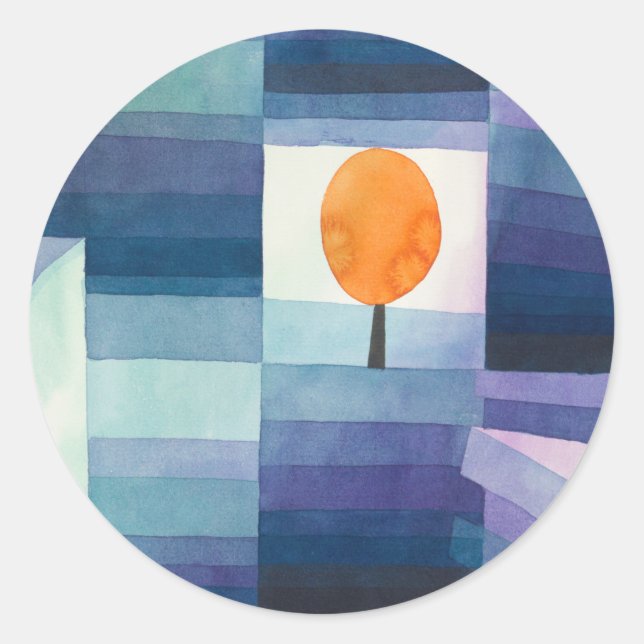 Pegatina Redonda Harbinger of autumn abstract watercolor Paul Klee (Anverso)
