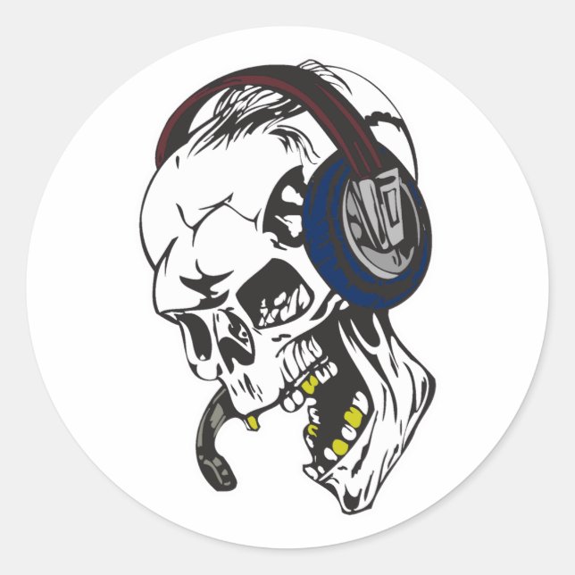 Pegatina Redonda hardcore dee jay skull (Anverso)