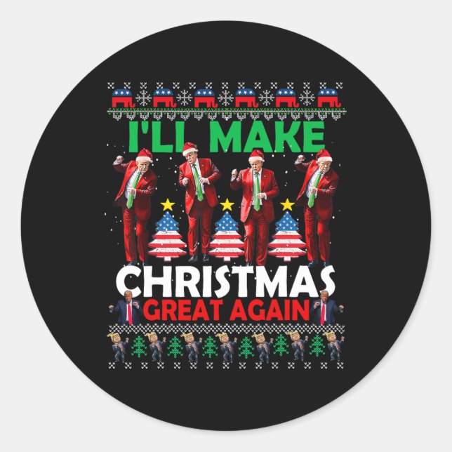 Pegatina Redonda Haré grandes Navidades de nuevo baile de Santa Tru (Anverso)