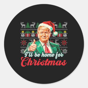 Pegatina Redonda Haré Hogar A Los Navidades Trump Divertidos Pajama