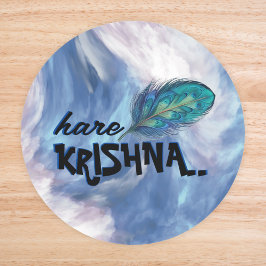 Pegatina Redonda "Hare Krishna" Peacock Feather Hindu