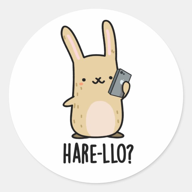 Pegatina Redonda Hare-llo There Funny Hare Rabbit Pun (Anverso)