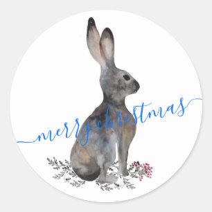 Pegatina Redonda Hare Rabbit Merry Christmas