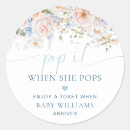 Pegatina Redonda Hargrove Blue Floral Baby Shower Pop It