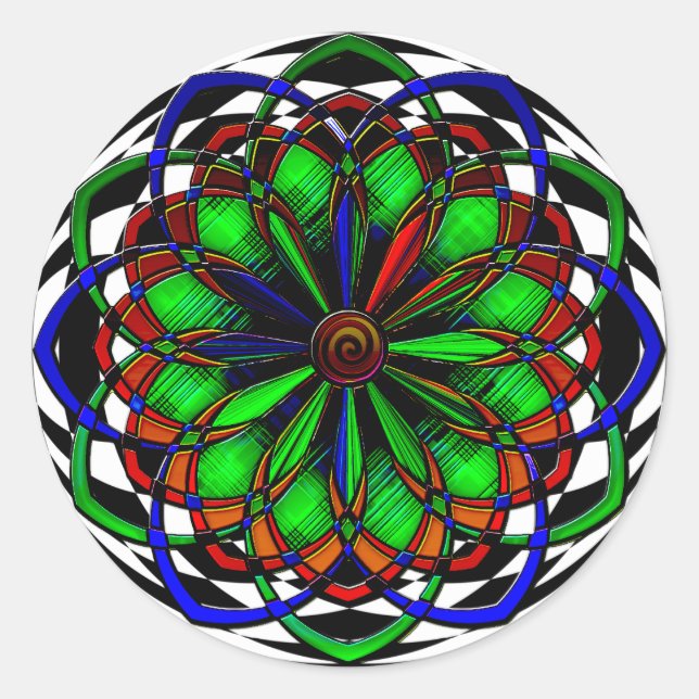 Pegatina Redonda Harlequin Plaid No. 3 (Pegatinas) (Anverso)