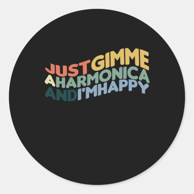 Pegatina Redonda Harmonica E Im Happy Blues Music Acoustic Gift (Anverso)