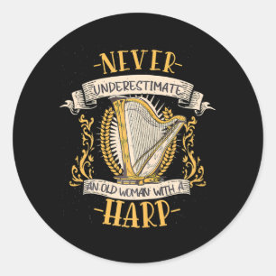 Pegatina Redonda Harp, instrumento musical de músico de Harp