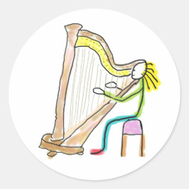 Pegatina Redonda Harp Playing Stickman