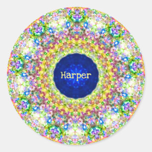 Pegatina Redonda HARPER ~ Patrón floral dulce ~ Personalizado