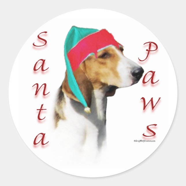 Pegatina Redonda Harrier Santa Paws (Anverso)