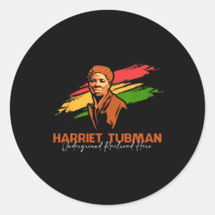 Pegatina Redonda Harriet Tubman, héroe del ferrocarril subterráneo