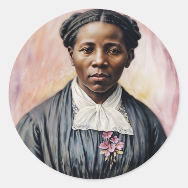 Pegatina Redonda Harriet Tubman Original Art (Anverso)
