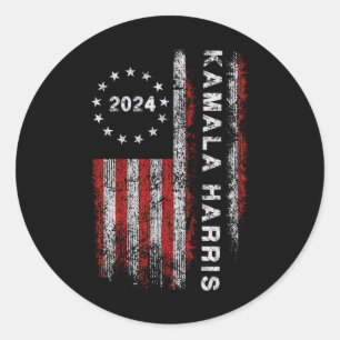 Pegatina Redonda Harris 2024 American Flag Kamaka Supporter 1