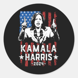 Pegatina Redonda Harris 2024 Flag Kamala Para Presidente Usa Flag H