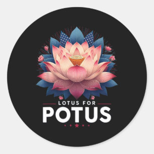 Pegatina Redonda Harris 2024 Lotus For Potus Trending President