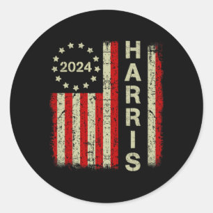 Pegatina Redonda Harris 2024 Por La Campaña Presidencial Us Flag Vi