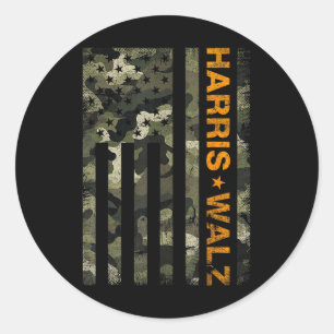 Pegatina Redonda Harris 2024 Presidente Usa Camouflage Dudes Walz W
