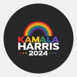 Pegatina Redonda Harris 2024 Rainbow Flag Gay Pride Lgbt