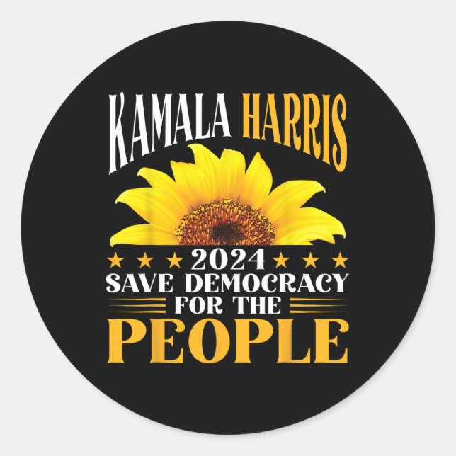 Pegatina Redonda Harris 2024 Salva La Democracia Para El Pueblo Sun (Anverso)