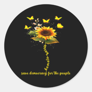 Pegatina Redonda Harris 2024 Sunflower Salva la democracia para el