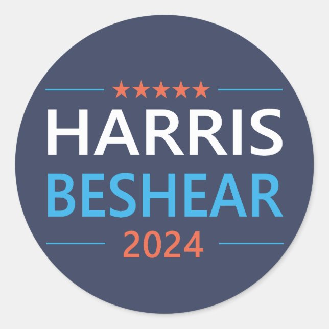 Pegatina Redonda Harris Beshear 2024 Kamala Harris Democrat (Anverso)