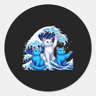 Pegatina Redonda Harris Blue Cats Wave Gracioso Para Los Propietari