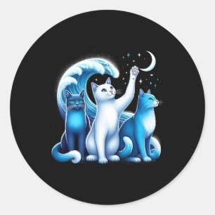 Pegatina Redonda Harris Blue Cats Wave Kamala Graciosa Para Los Ama