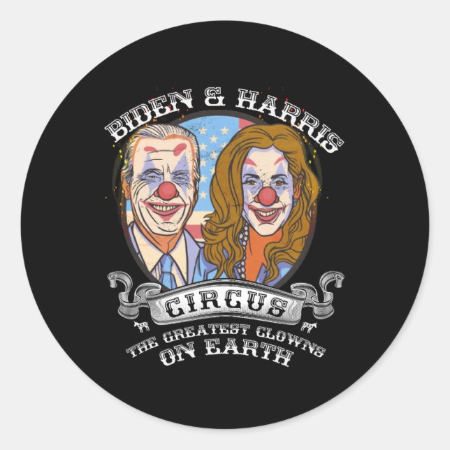 Pegatina Redonda Harris Circus Greatest Clowers On Earth Anti Biden (Anverso)