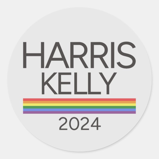 Pegatina Redonda Harris Kelly 2024 Bandera del Orgullo Iris LGBTQ (Anverso)