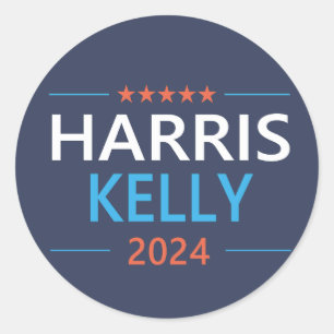 Pegatina Redonda Harris Kelly 2024 Kamala Harris Demócrata
