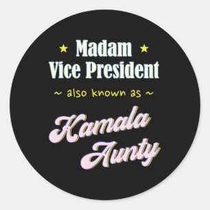 Pegatina Redonda Harris Madam Vice President Aunty