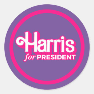 Pegatina Redonda Harris por el estilo rosado del presidente