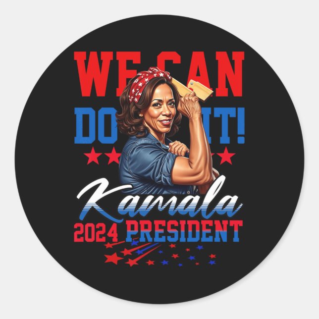 Pegatina Redonda Harris ¡Por El Presidente 2024 Podemos Hacerlo! (Anverso)
