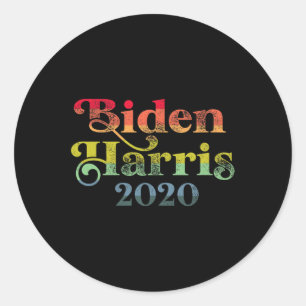 Pegatina Redonda Harris Retro Rainbow Pride Biden Harris 2020